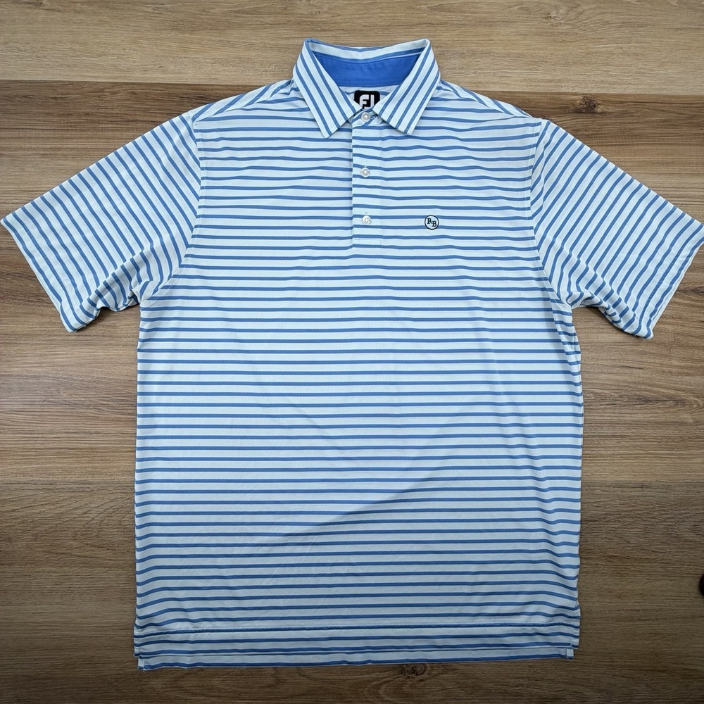 FootJoy Golf Polo Men's Large Blue White Stripe Stretch Performance‎ - Picture 2 of 7